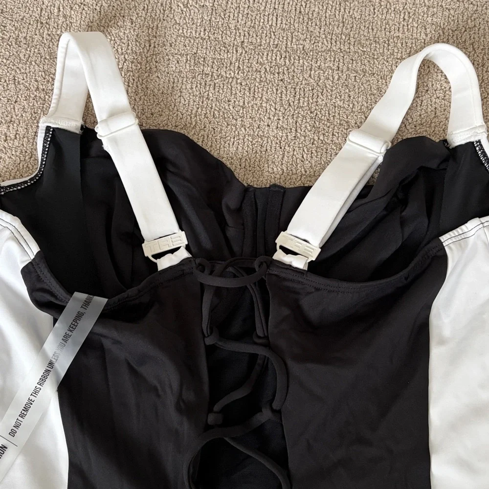 TA3 Lifty black white one piece swimsuit sz 4X extra long C cup Shapeware laceup - Picture 11 of 15